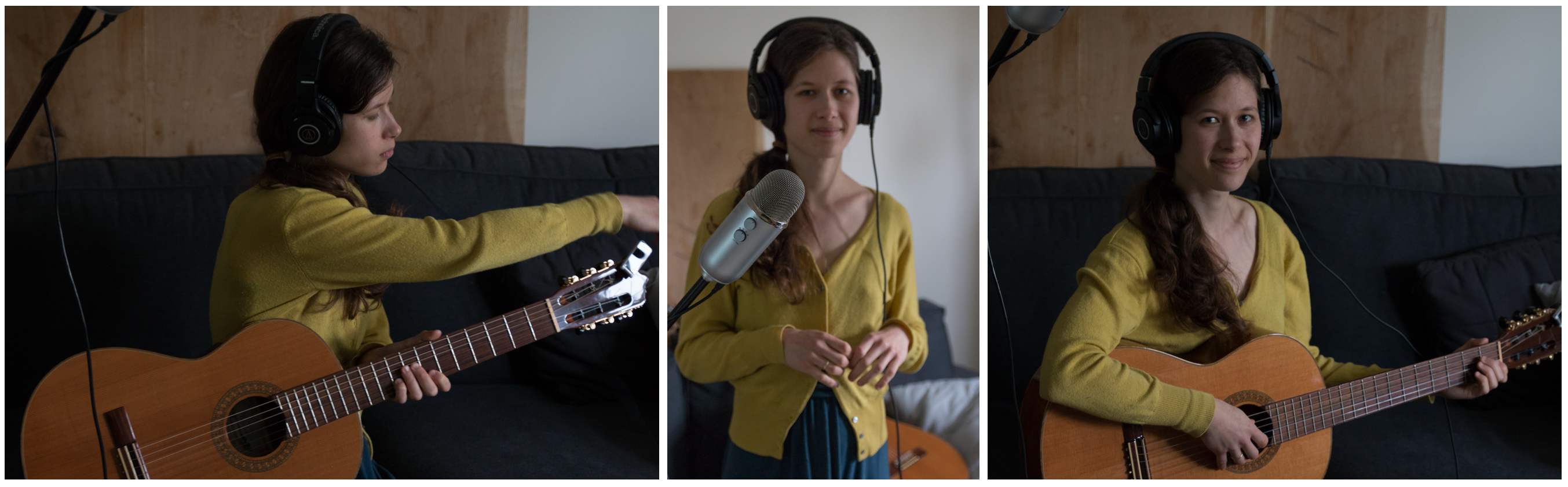 Florence D'haemer playing guitar and singing